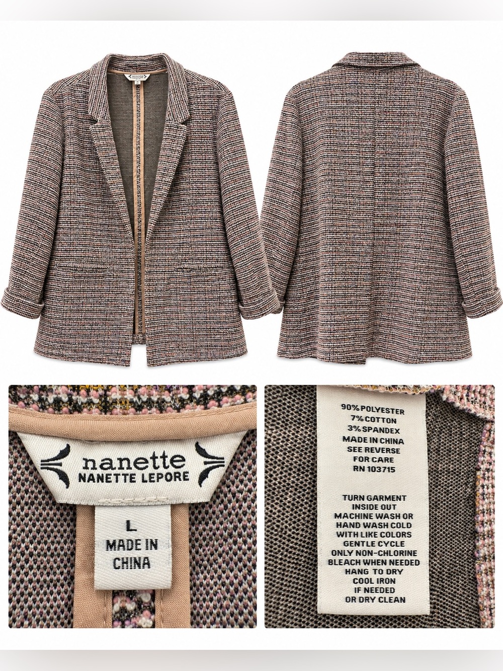 Nanette Lepore Tweed Open Front Blazer Jacket Women’s Size Large